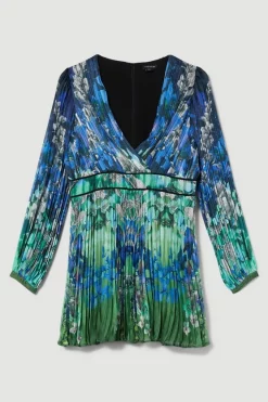 Brand new ⭐ Karen Millen Plus Size Mirrored Ombre Floral Pleat Drama Woven Mini 👗 Dress - blue 🛒 -Occasionwear Popular Store bkk08069 blue xl 3
