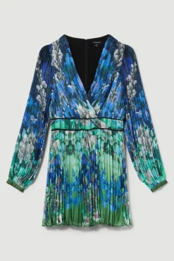 Budget 🧨 Karen Millen Mirrored Ombre Floral Pleat Drama Woven Mini 👗 Dress - blue 🔥 -Occasionwear Popular Store bkk08071 blue xl 3