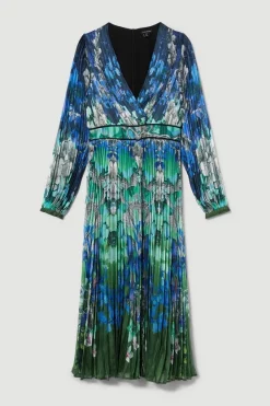 Best reviews of 😍 Karen Millen Tall Mirrored Ombre Floral Pleat Drama Woven Midi 👗 Dress - blue 🤩 -Occasionwear Popular Store bkk08072 blue xl 3