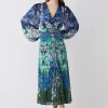 Outlet ✔️ Karen Millen Mirrored Ombre Floral Pleat Drama Woven Midi 👗 Dress - blue ❤️ -Occasionwear Popular Store bkk08075 blue xl