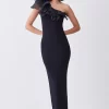 Promo 🥰 Karen Millen Petite One Shoulder Organza Flower Detail Knit Midi 👗 Dress - black 🔔 -Occasionwear Popular Store bkk08079 black xl