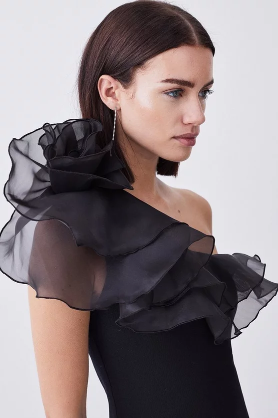 Promo ๐ฅฐ Karen Millen Petite One Shoulder Organza Flower Detail Knit Midi ๐ Dress - black ๐ 4 Promo ๐ฅฐ Karen Millen Petite One Shoulder Organza Flower Detail Knit Midi ๐ Dress - black ๐ - Image 2