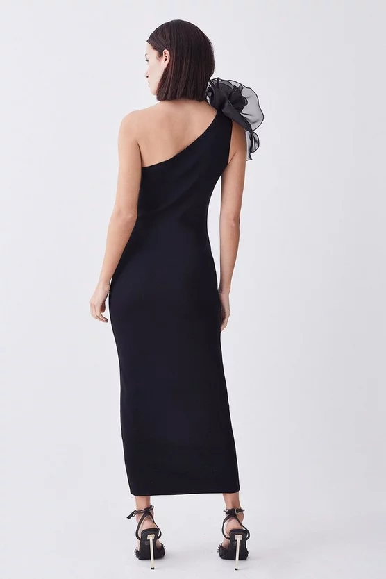 Promo ๐ฅฐ Karen Millen Petite One Shoulder Organza Flower Detail Knit Midi ๐ Dress - black ๐ 5 Promo ๐ฅฐ Karen Millen Petite One Shoulder Organza Flower Detail Knit Midi ๐ Dress - black ๐ - Image 3