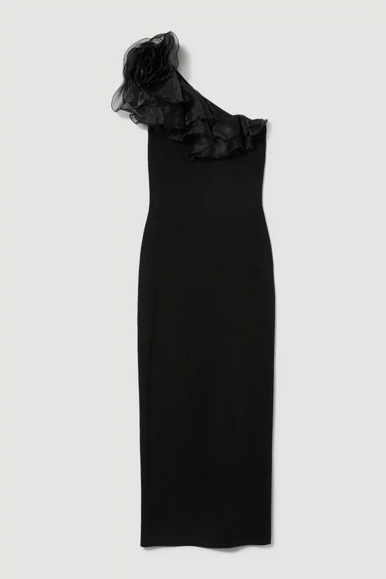 Promo ๐ฅฐ Karen Millen Petite One Shoulder Organza Flower Detail Knit Midi ๐ Dress - black ๐ 6 Promo ๐ฅฐ Karen Millen Petite One Shoulder Organza Flower Detail Knit Midi ๐ Dress - black ๐ - Image 4