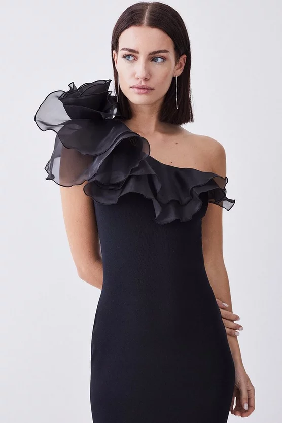 Promo ๐ฅฐ Karen Millen Petite One Shoulder Organza Flower Detail Knit Midi ๐ Dress - black ๐ 7 Promo ๐ฅฐ Karen Millen Petite One Shoulder Organza Flower Detail Knit Midi ๐ Dress - black ๐ - Image 5