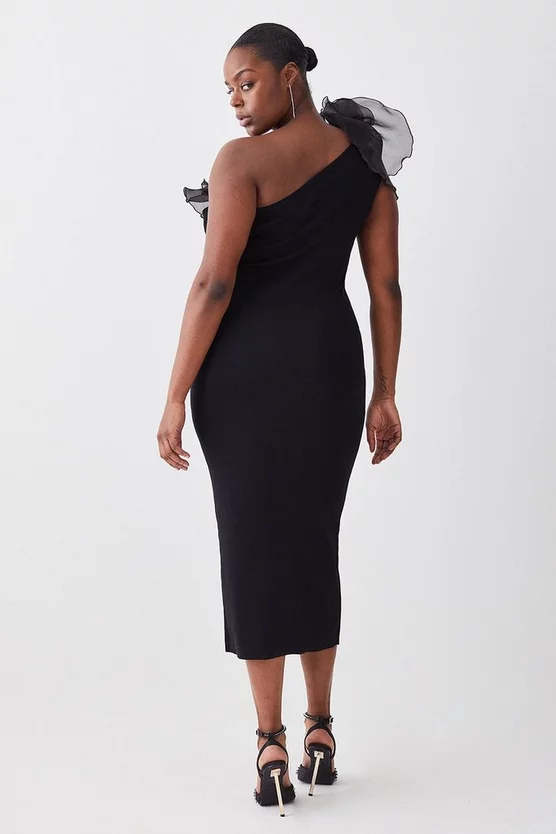 Outlet ๐ Karen Millen Plus Size One Shoulder Organza Flower Detail Knit Midi ๐ Dress - black โญ 5 Outlet ๐ Karen Millen Plus Size One Shoulder Organza Flower Detail Knit Midi ๐ Dress - black โญ - Image 3