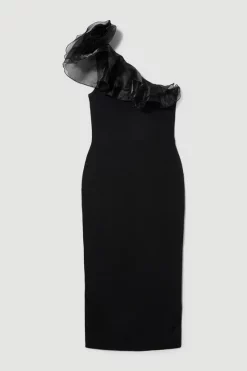 Outlet ๐ Karen Millen Plus Size One Shoulder Organza Flower Detail Knit Midi ๐ Dress - black โญ 10 Outlet ๐ Karen Millen Plus Size One Shoulder Organza Flower Detail Knit Midi ๐ Dress - black โญ -Occasionwear Popular Store bkk08080 black xl 3