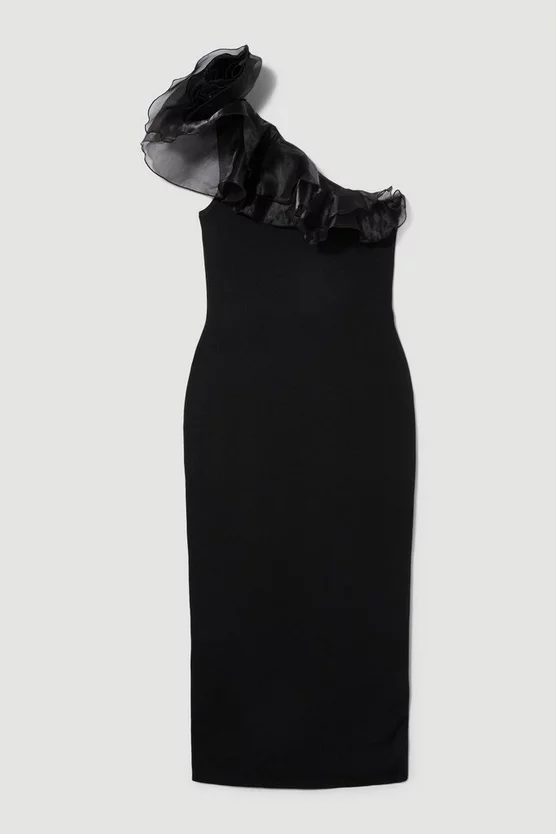 Outlet ๐ Karen Millen Plus Size One Shoulder Organza Flower Detail Knit Midi ๐ Dress - black โญ 6 Outlet ๐ Karen Millen Plus Size One Shoulder Organza Flower Detail Knit Midi ๐ Dress - black โญ - Image 4