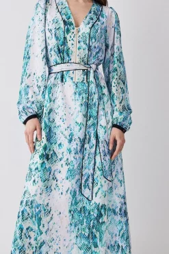 Top 10 👏 Karen Millen Soft Snake Print Satin Piped Zip Front Midi 👗 Dress 🎉 -Occasionwear Popular Store bkk08088 snake xl 1