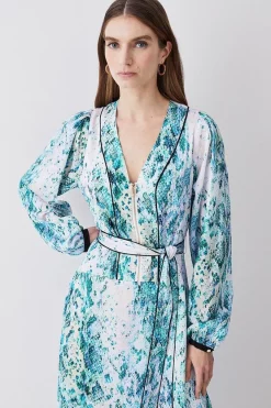 Top 10 👏 Karen Millen Soft Snake Print Satin Piped Zip Front Midi 👗 Dress 🎉 -Occasionwear Popular Store bkk08088 snake xl 4