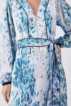 Buy 💯 Karen Millen Petite Soft Snake Print Satin Piped Zip Front Midi 👗 Dress 🧨 -Occasionwear Popular Store bkk08089 snake xl 4