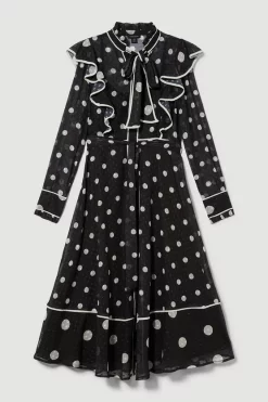 Buy ✨ Karen Millen Mono Mixed Dot Piped Ruffle Georgette Midi 👗 Dress 🧨 -Occasionwear Popular Store bkk08093 mono xl 3