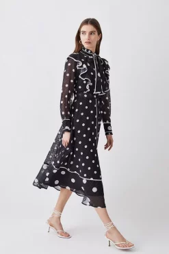 Buy ✨ Karen Millen Mono Mixed Dot Piped Ruffle Georgette Midi 👗 Dress 🧨 -Occasionwear Popular Store bkk08093 mono xl 4