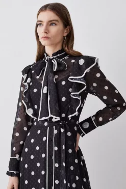 Buy ✨ Karen Millen Mono Mixed Dot Piped Ruffle Georgette Midi 👗 Dress 🧨 -Occasionwear Popular Store bkk08093 mono xl 5