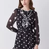 Discount 😍 Karen Millen Mono Mixed Dot Piped Ruffle Belted Mini 👗 Dress ❤️ -Occasionwear Popular Store bkk08096 mono xl