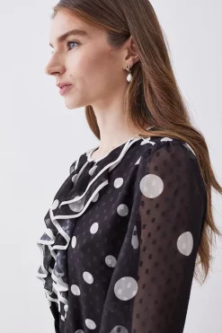 Discount 😍 Karen Millen Mono Mixed Dot Piped Ruffle Belted Mini 👗 Dress ❤️ -Occasionwear Popular Store bkk08096 mono xl 4