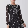 Best Sale โ Karen Millen Tall Mono Mixed Dot Piped Ruffle Belted Mini ๐ Dress ๐ 2 Best Sale โ Karen Millen Tall Mono Mixed Dot Piped Ruffle Belted Mini ๐ Dress ๐ -Occasionwear Popular Store bkk08097 mono xl