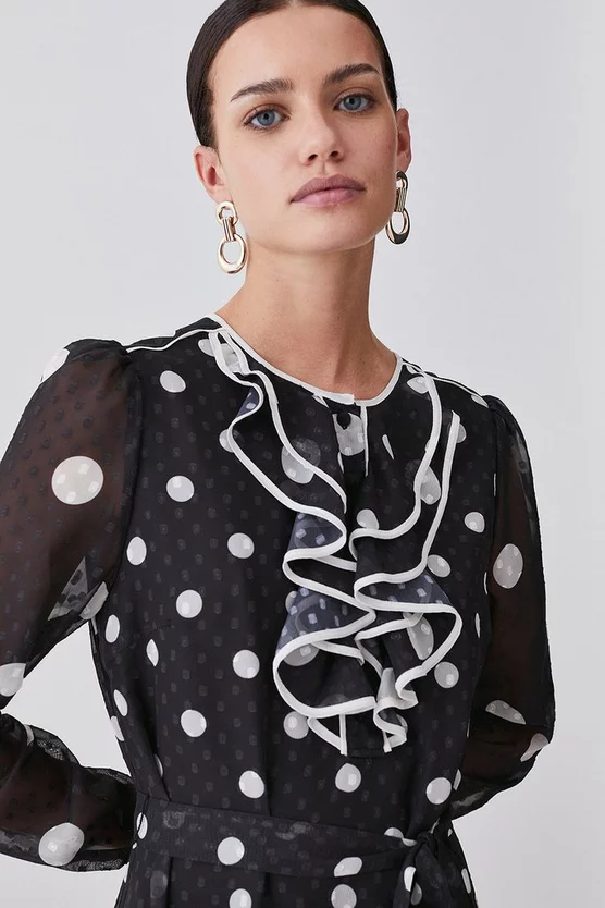 Best Sale ⌛ Karen Millen Tall Mono Mixed Dot Piped Ruffle Belted Mini 👗 Dress 🛒 4 Best Sale ⌛ Karen Millen Tall Mono Mixed Dot Piped Ruffle Belted Mini 👗 Dress 🛒 - Image 2