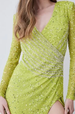Best reviews of ⌛ Karen Millen Crystal Embellished Draped Front Maxi 👗 Dress - apple green 🌟 -Occasionwear Popular Store bkk08104 apple20green xl 4
