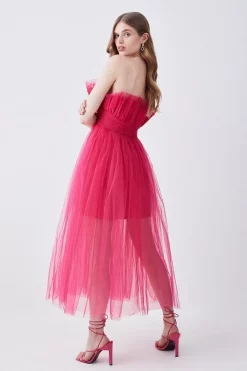 Wholesale ✨ Karen Millen Corseted Tulle Woven Midi 👗 Dress 👏 -Occasionwear Popular Store bkk08106 hot20pink xl 2