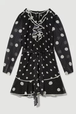 Top 10 🎁 Karen Millen Petite Mono Mixed Dot Piped Ruffle Belted Mini 👗 Dress 🔔 -Occasionwear Popular Store bkk08123 mono xl 3