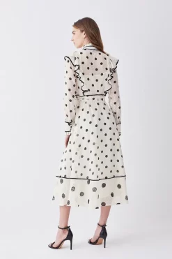 Wholesale 🎁 Karen Millen Petite Mixed Dot Piped Ruffle Georgette Midi 👗 Dress - white 🧨 -Occasionwear Popular Store bkk08124 white xl 2
