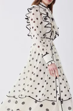 Wholesale 🎁 Karen Millen Petite Mixed Dot Piped Ruffle Georgette Midi 👗 Dress - white 🧨 -Occasionwear Popular Store bkk08124 white xl 4