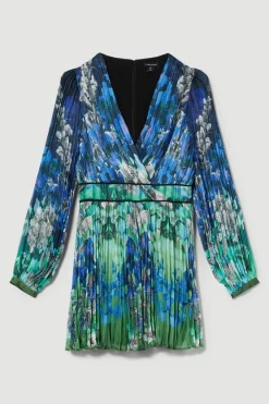 Budget 🔔 Karen Millen Petite Mirrored Ombre Floral Pleat Drama Woven Mini 👗 Dress - blue ✨ -Occasionwear Popular Store bkk08126 blue xl 3