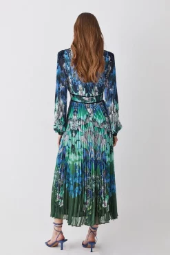 Best reviews of ✔️ Karen Millen Petite Mirrored Ombre Floral Pleat Drama Woven Midi 👗 Dress - blue ⭐ -Occasionwear Popular Store bkk08127 blue xl 2