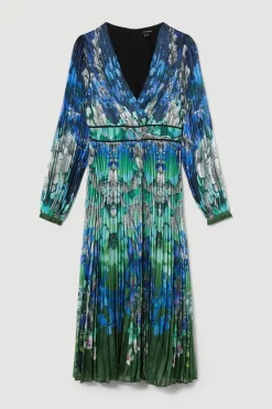 Best reviews of ✔️ Karen Millen Petite Mirrored Ombre Floral Pleat Drama Woven Midi 👗 Dress - blue ⭐ -Occasionwear Popular Store bkk08127 blue xl 3