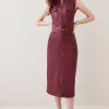 Budget 👍 Karen Millen Tall Leather Snaffle Trim Pencil Midi 👗 Dress - berry 👏 -Occasionwear Popular Store bkk08133 berry xl