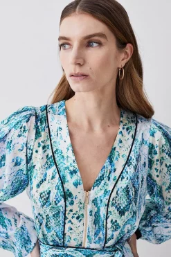 Cheapest 🎁 Karen Millen Soft Snake Satin Piped Tiered Belted Mini 👗 Dress 🧨 -Occasionwear Popular Store bkk08150 snake xl 1