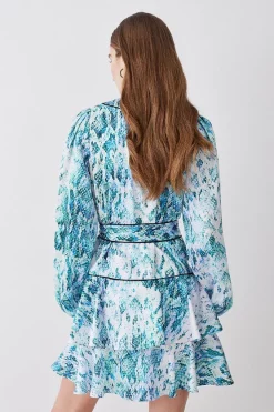 Cheapest 🎁 Karen Millen Soft Snake Satin Piped Tiered Belted Mini 👗 Dress 🧨 -Occasionwear Popular Store bkk08150 snake xl 2