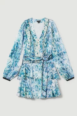 Cheapest 🎁 Karen Millen Soft Snake Satin Piped Tiered Belted Mini 👗 Dress 🧨 -Occasionwear Popular Store bkk08150 snake xl 3