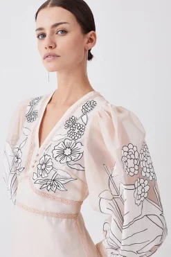 Discount 🤩 Karen Millen Petite Applique Organdie Woven Maxi 👗 Dress - blush 🥰 -Occasionwear Popular Store bkk08153 blush xl 4