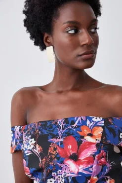 Best reviews of 👍 Karen Millen Italian Structured Stretch Midnight Floral Bardot Midi 👗 Dress 😍 -Occasionwear Popular Store bkk08184 floral xl 4