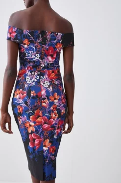 Best reviews of 👍 Karen Millen Italian Structured Stretch Midnight Floral Bardot Midi 👗 Dress 😍 -Occasionwear Popular Store bkk08184 floral xl 5