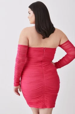 Best reviews of ✔️ Karen Millen Plus Size Ponte Mesh Rouched Organza Frill Bardot Mini 👗 Dress - pink 🧨 -Occasionwear Popular Store bkk08198 pink xl 2