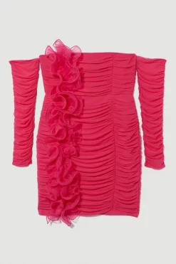 Best reviews of ✔️ Karen Millen Plus Size Ponte Mesh Rouched Organza Frill Bardot Mini 👗 Dress - pink 🧨 -Occasionwear Popular Store bkk08198 pink xl 3