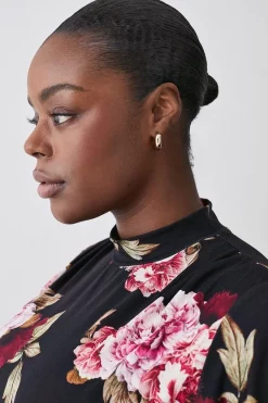 Hot Sale ⌛ Karen Millen Plus Size Belted Viscose Blend Long Sleeve Jersey Midi 👗 Dress 🔥 -Occasionwear Popular Store bkk08207 floral xl 4