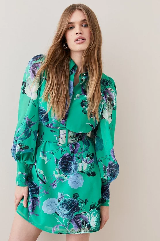 Cheap 🎁 Karen Millen Green Rose Georgette Belted Woven 👕 Shirt 👗 Dress - apple green 👍 3 Cheap 🎁 Karen Millen Green Rose Georgette Belted Woven 👕 Shirt 👗 Dress - apple green 👍