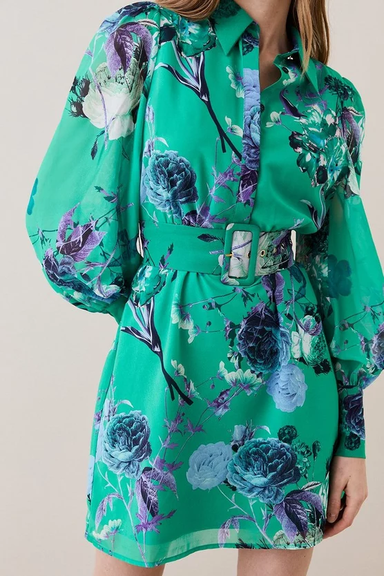 Cheap 🎁 Karen Millen Green Rose Georgette Belted Woven 👕 Shirt 👗 Dress - apple green 👍 5 Cheap 🎁 Karen Millen Green Rose Georgette Belted Woven 👕 Shirt 👗 Dress - apple green 👍 - Image 3