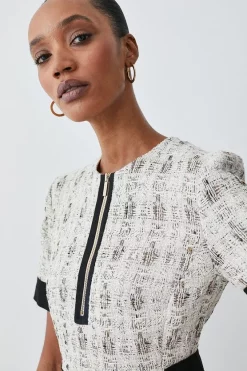 Wholesale ✨ Karen Millen Tweed Zip Detail Aline Mini 👗 Dress - cream 🔔 -Occasionwear Popular Store bkk08229 cream xl 4