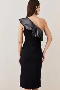 Buy 🤩 Karen Millen Geo Jacquard Contrast Ruffle Pencil Midi 👗 Dress - black 😍 -Occasionwear Popular Store bkk08242 black xl 2