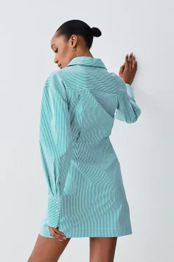 Coupon 👏 Karen Millen Cotton Stripe Wrap Detail Mini 👚 Shirt 👗 Dress - green 🔔 -Occasionwear Popular Store bkk08249 green xl 1