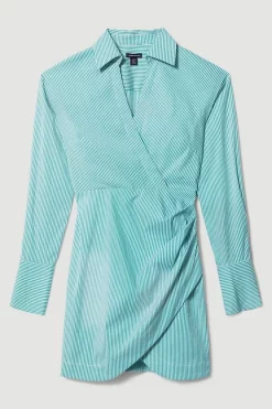 Coupon 👏 Karen Millen Cotton Stripe Wrap Detail Mini 👚 Shirt 👗 Dress - green 🔔 -Occasionwear Popular Store bkk08249 green xl 3