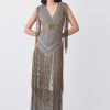 Best deal 🎁 Karen Millen Petite Beaded Fringed Woven Maxi 👗 Dress - sage 🤩