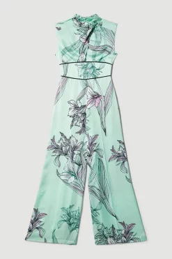 Cheap 😉 Karen Millen 🔨 Hammered Satin Woven Twist Neck Jumpsuit - green 🌟 -Occasionwear Popular Store bkk08262 green xl 3