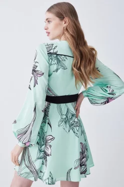 Cheapest 👏 Karen Millen Floral 🔨 Hammered Satin Woven Wrap Mini 👗 Dress - green 👍 -Occasionwear Popular Store bkk08264 green xl 2