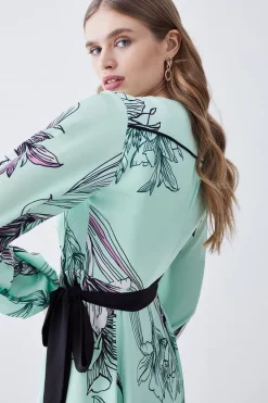 Cheapest 👏 Karen Millen Floral 🔨 Hammered Satin Woven Wrap Mini 👗 Dress - green 👍 -Occasionwear Popular Store bkk08264 green xl 4